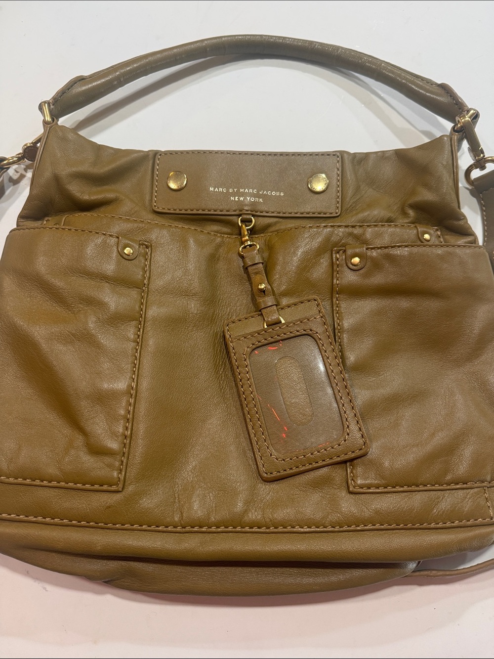 Marc by Marc Jacobs Tan Brown Leather Shoulder Bag with ID Tag